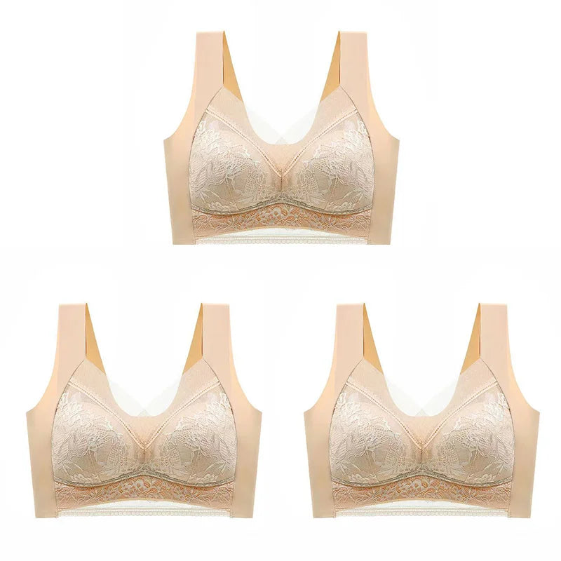 3Pcs Women Lace Bra Perspective Push Up Ice Silk Deep V Bralette Bra Sexy Lingerie Tops Plus Size Cup Mom's underwear L-5XL - Matrix Studios