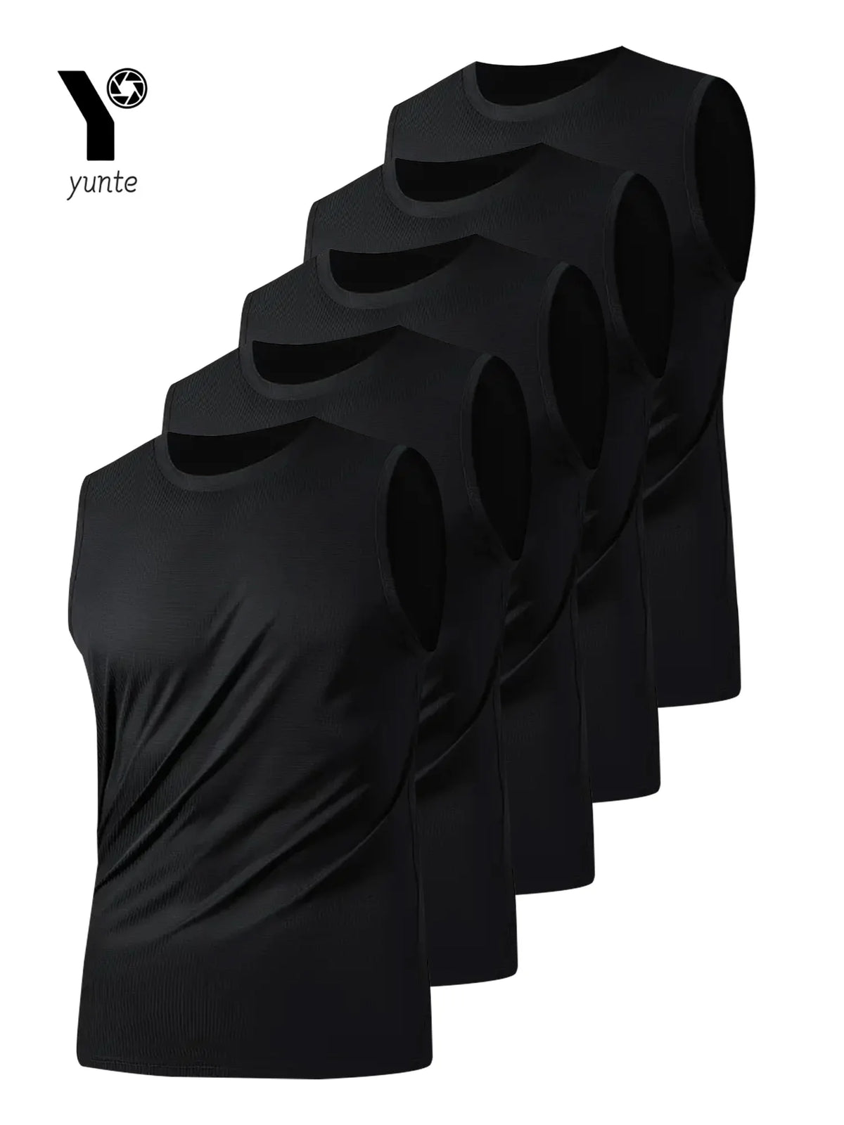 Men's Sports Vest Black 5-Piece Breathable Round Neck Slightly Elastic Fabric Pure Color Suitable for Spring, Summer and Autumn R - Matrix Studios