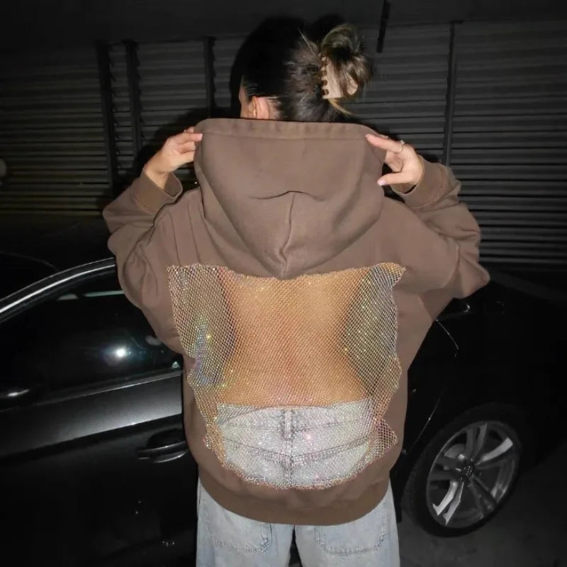 1/2PCS Fashionable Women’s Hoodie Solid Color Hollow Mesh Backless Sweatshirt for Fall and Winter Ideal Christmas Gift - Matrix Studios