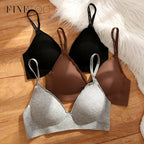 FINETOO Women Wireless Bra Deep V Padded Bralette S-XL Trendy Stripe Knitting Bras Sexy Ladies Brassiere Solid Underwear 6 Color - Matrix Studios