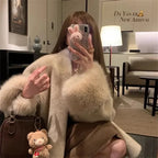 2026 Imported Velvet Mink Fur Coat With Mink Fur Collar,Temperament  Medium Length Fur Jacket Women - Matrix Studios