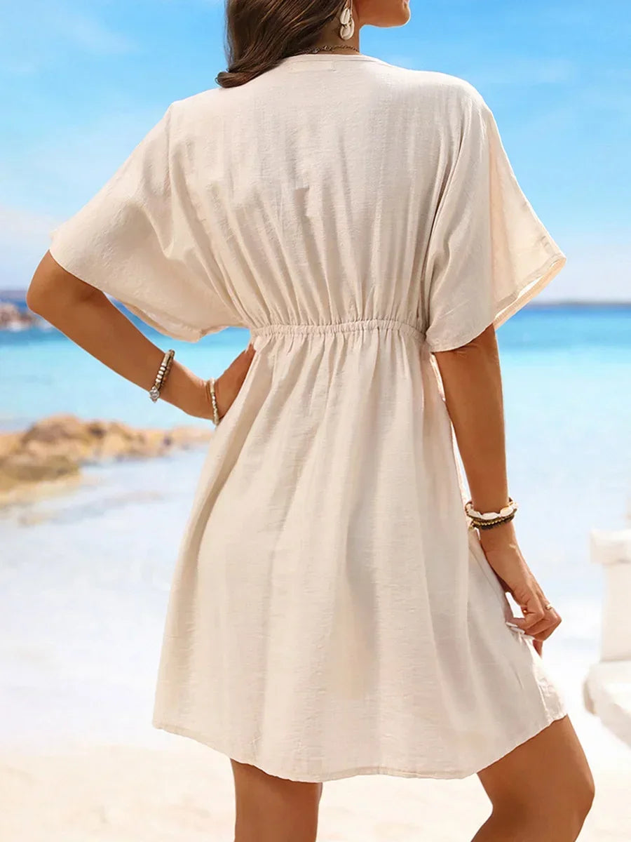 V Neck Lace Short Sleeve Tunic Beach Cover Up Cover-ups Beach Dress Beach Wear Beachwear Female Outfits Bathing kaftan for Women - Matrix Studios