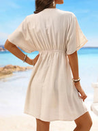 V Neck Lace Short Sleeve Tunic Beach Cover Up Cover-ups Beach Dress Beach Wear Beachwear Female Outfits Bathing kaftan for Women - Matrix Studios