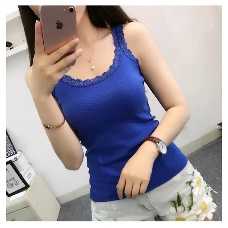 Black Tops Summer Sleeveless Women Tank Top With Lace Top Red Inside Wear Lace Camisoles Loose Underwear Womens Clothing Vest - Matrix-studios.com