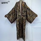 WINYI Beach Cover Up Print Kimono Maxi Dress Beach Wear Boho Cardigan Abaya Dubai Luxury Women Muslim Dress Africa Long Coat - Matrix Studios