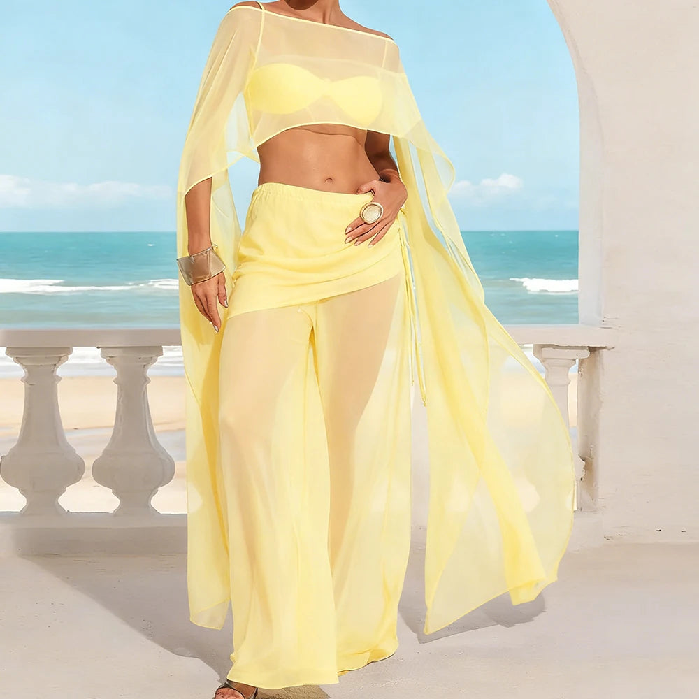Women Summer Sexy See Through Swimsuits Cover-ups Fashion Solid Asymmetrical Bikini Beach Cover Ups Beach Tunics Tops - Matrix Studios