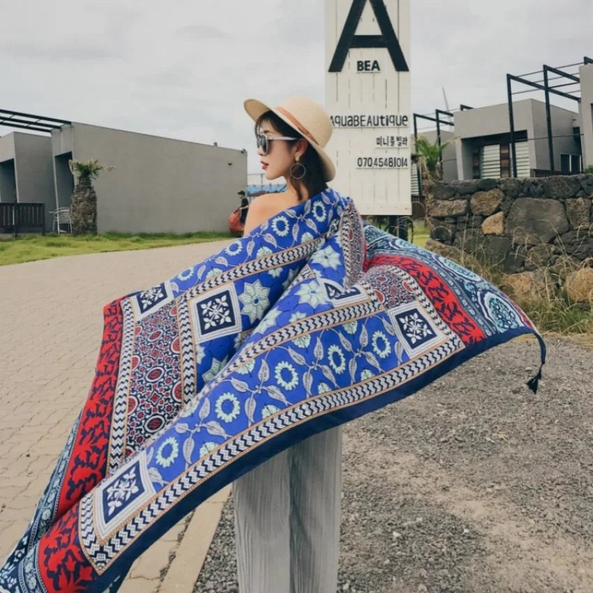 Fashions 90x180cm Twill Cotton Pareo Beach Cover-Ups Women Large Beach Dress Bikini Bathing Swimwear Cover Up Sarong Wrap Scarf - Matrix Studios