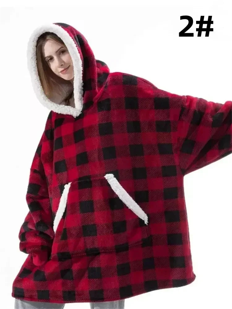 Winter Hoodies Sweatshirt Women Men Pullover Fleece Giant TV Oversized Blanket with Long Flannel Sleeves - Matrix Studios