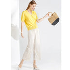2026 Women Ankle-Length Wide Leg Pants Casual Summer Solid Elastic Waist Loose Ice Silk Pants Spring Summer Female Trousers - Matrix-studios.com