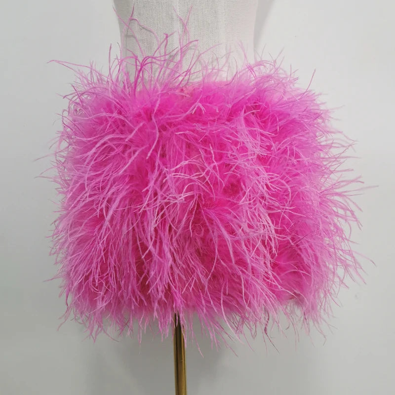 Real feather mini skirt, elastic waist sexy clothing, club, party dance party carnival short skirt can be customized in size - Matrix Studios