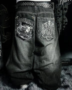 American Trend Retro Gothic Embroidery Graphics Washed Baggy Jeans Women's Y2K New Harajuku Hip-Hop Punk Rock Couple Street Wear - Matrix Studios