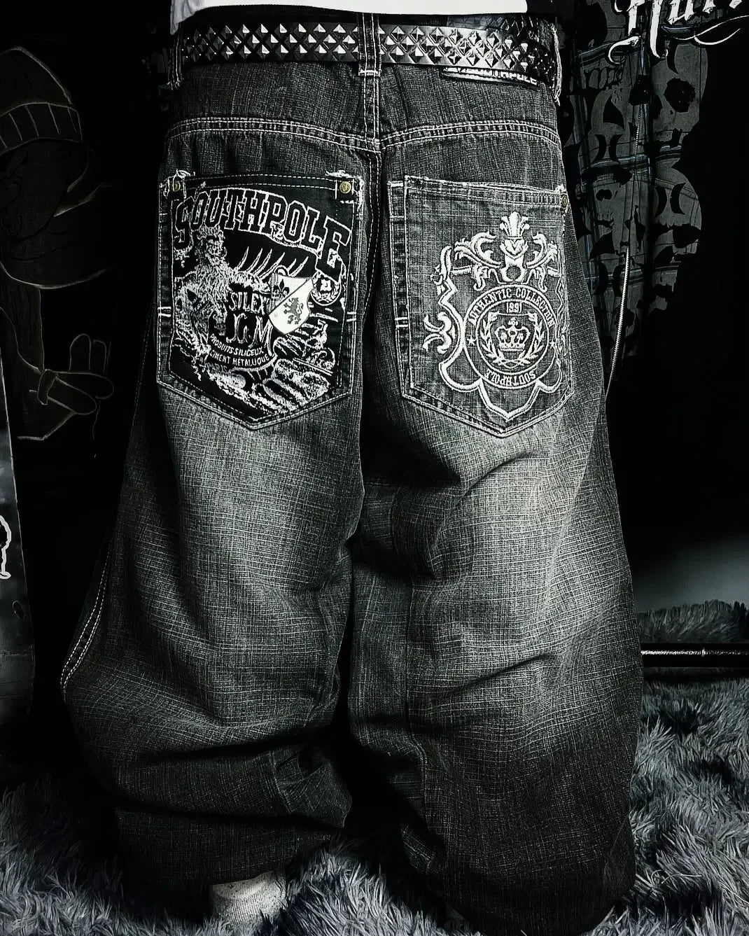 American Trend Retro Gothic Embroidery Graphics Washed Baggy Jeans Women's Y2K New Harajuku Hip-Hop Punk Rock Couple Street Wear - Matrix Studios