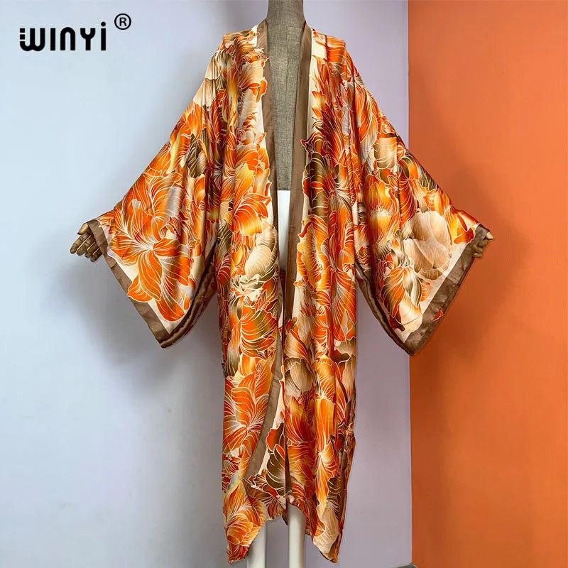 WINYI Summer New Fashion Print Women Cardigan Loose Long Dress Elegant Party Boho Maxi Beach Holiday Cover Up Kimonos Kaftan - Matrix Studios