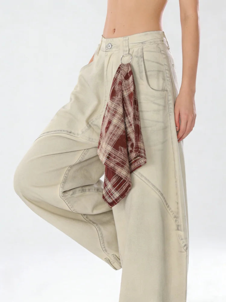 Women's Apricot Wide Jeans Vintage Harajuku Y2k Baggy Denim Long Pants Japanese 2000s Style Denim Trousers Oversize Clothes New - Matrix-studios.com