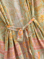 Boho Queens Multi Floral Print Sashes Short Kimono Women Bohemian V Neck Batwing Sleeves Rayon Robe Beach Bikini Cover-up - Matrix Studios