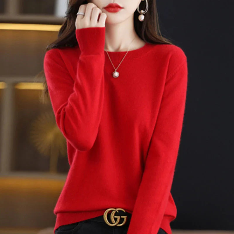 Women Sweater O-neck Autumn Winter Basic Pullover Warm Casual Pulls Jumpers Korean Long-sleeved Solid Knitwear Bottoming Shirt - Matrix-studios.com