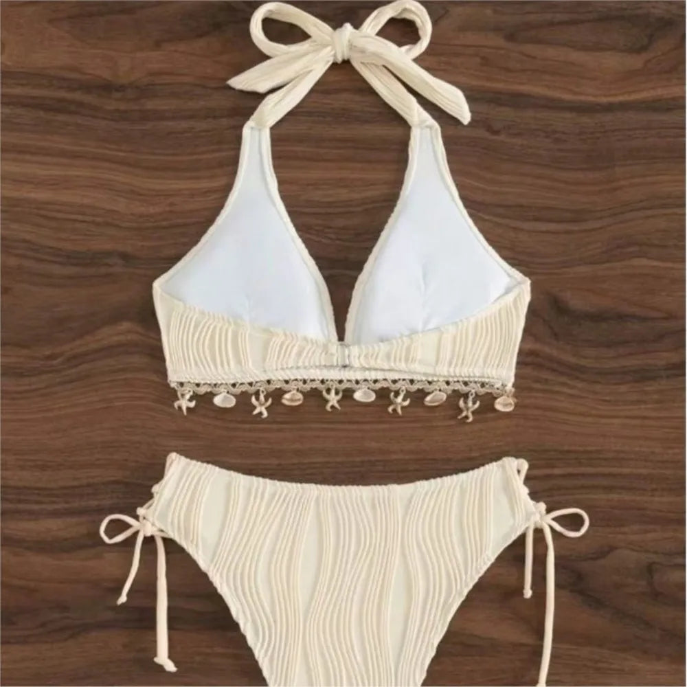 Women's Bikinis And Tankinis New Swimsuit Sexy Halter Neck Bikini Two Piece Set Solid Color Leace-up Backless Temperament Trendy - Matrix-studios.com