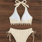 Women's Bikinis And Tankinis New Swimsuit Sexy Halter Neck Bikini Two Piece Set Solid Color Leace-up Backless Temperament Trendy - Matrix-studios.com