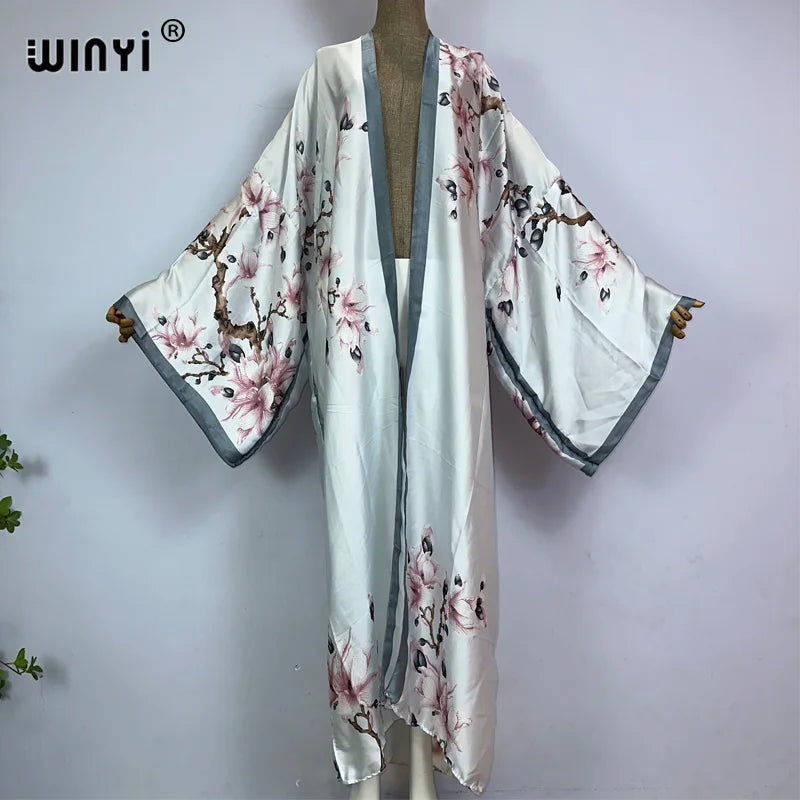 WINYI 2026 Summer Women Cardigan stitch Cocktail sexy Boho Maxi African Holiday Batwing Sleeve Silk feeling Robe kimono kaftan - Matrix Studios