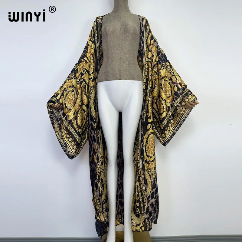 WINYI 2022 africa Boho Printed Long Kimono Dress Bikini Wrap Cover-ups Women Summer Clothes Beach Wear Swim Suit Cover Up kaftan - Matrix Studios