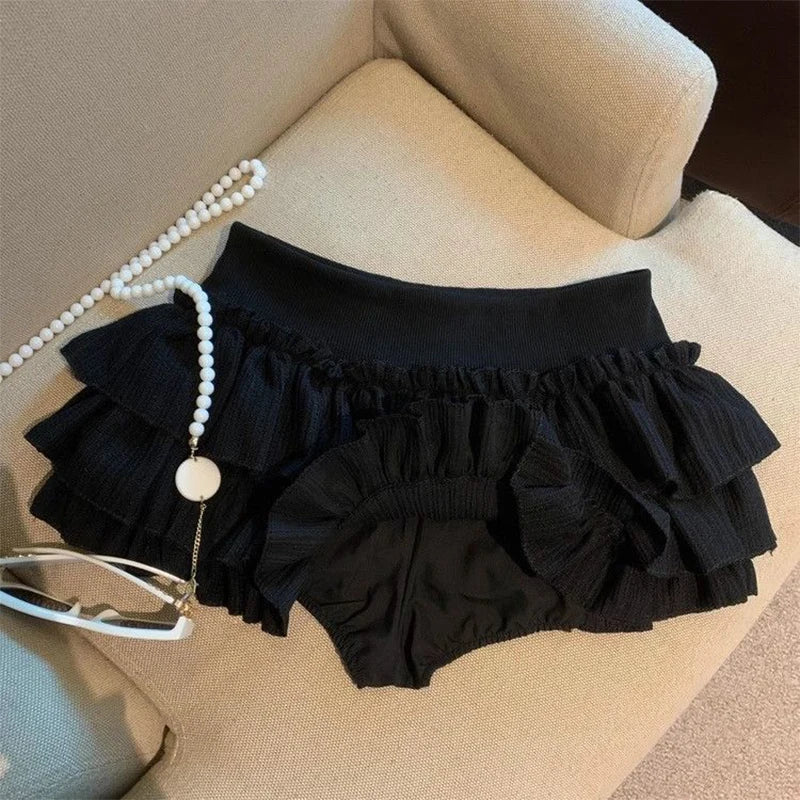 Sweet Puffy Cake Women Skirts Korean Fashion Ruched Ruffle Mini Skirt Campus Harajuku Casual Versatile Elastic Waist Solid Skirt - Matrix-studios.com