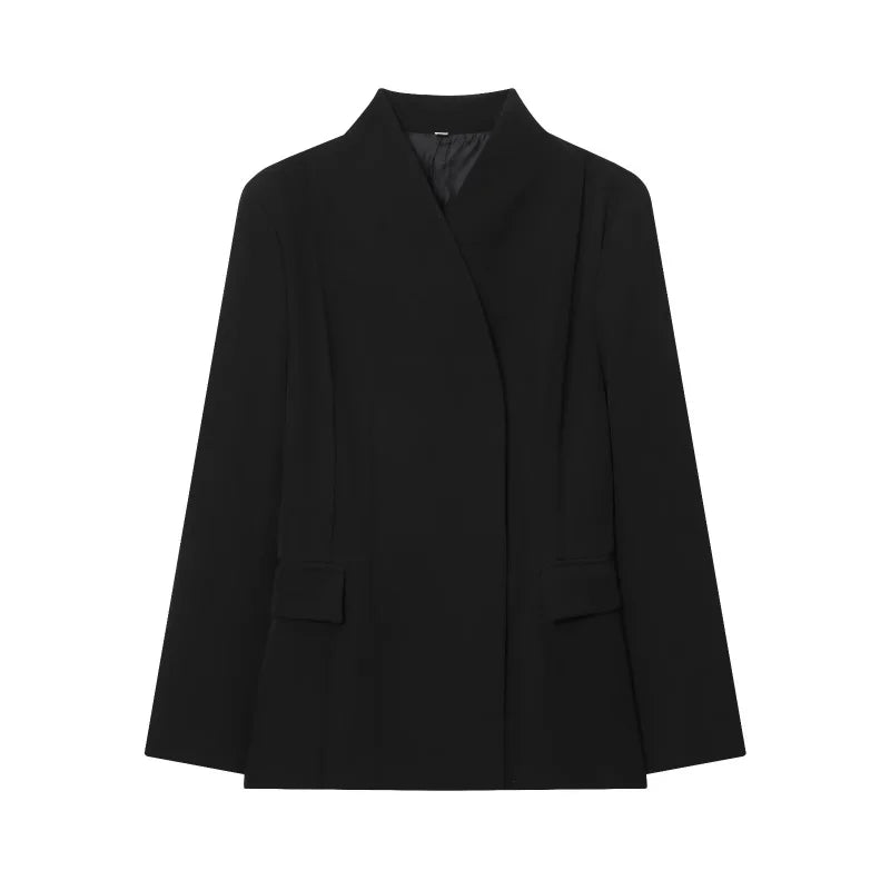 ETJ 2025 women's new fashion design three-dimensional cut high collar slim suit jacket & matching casual trousers - Matrix-studios.com