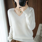 New Cashmere Women's V-neck Pullover Lace Neck Hollow Out Design Casual Knitted Long Sleeve Women's Sweater Autumn And Winter - Matrix-studios.com
