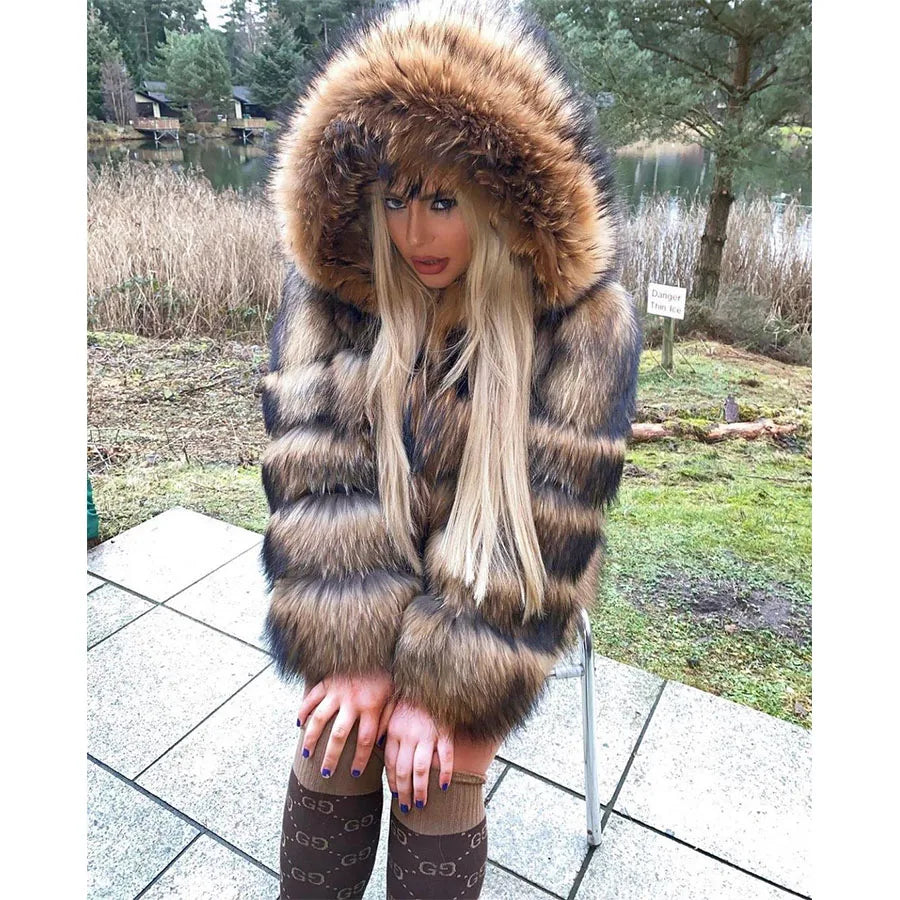 MAOMAOKONG Super Hot Winter Women Luxury Thick Real Raccoon Fur Coat Natural Fox Fur Jacket Plus Size Furry Jackets Female Vest - Matrix Studios