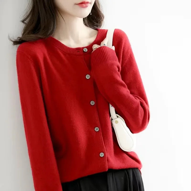 AOSSVIAO 2026 Women Cardigans Sweater O-neck Autumn Winter Knitted Cashmere Cardigans Solid Single Breasted Womens Sweaters - Matrix Studios