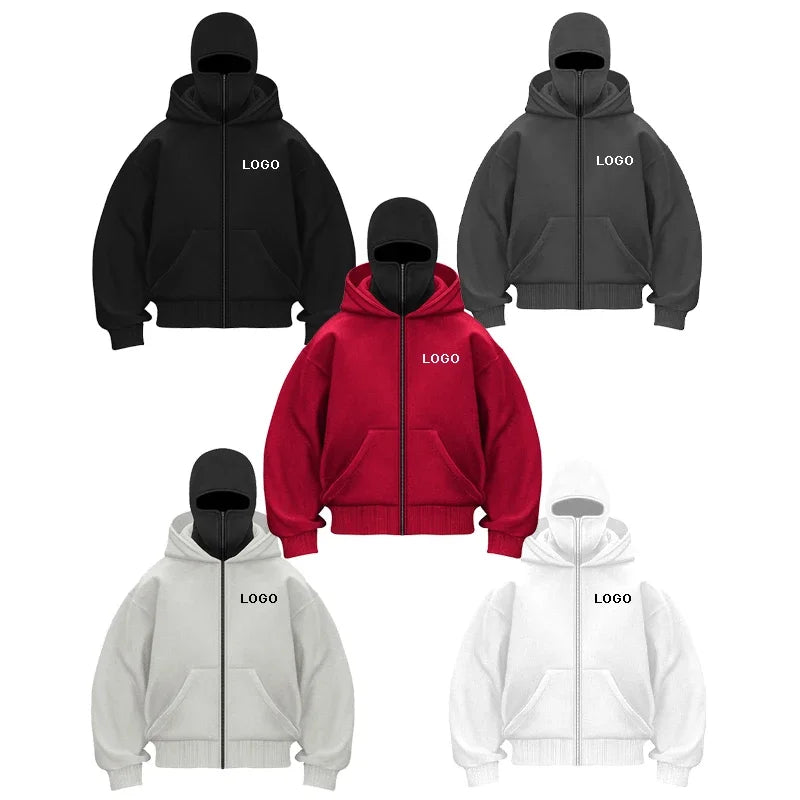 Customized Double-hooded Zipper Hoodies Men Personality Printed Long Sleeve Zip Up Sweatshirts Women Ninja Mask Pullovers Jacket - Matrix Studios