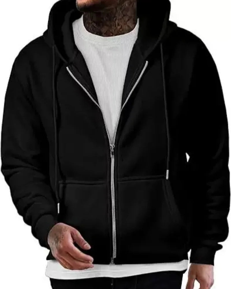 Men's Long Sleeve Zipper Hoodie Autumn Winter Fashion Casual Loose Fit Sweatshirt Sportswear Male Outfit - Matrix Studios