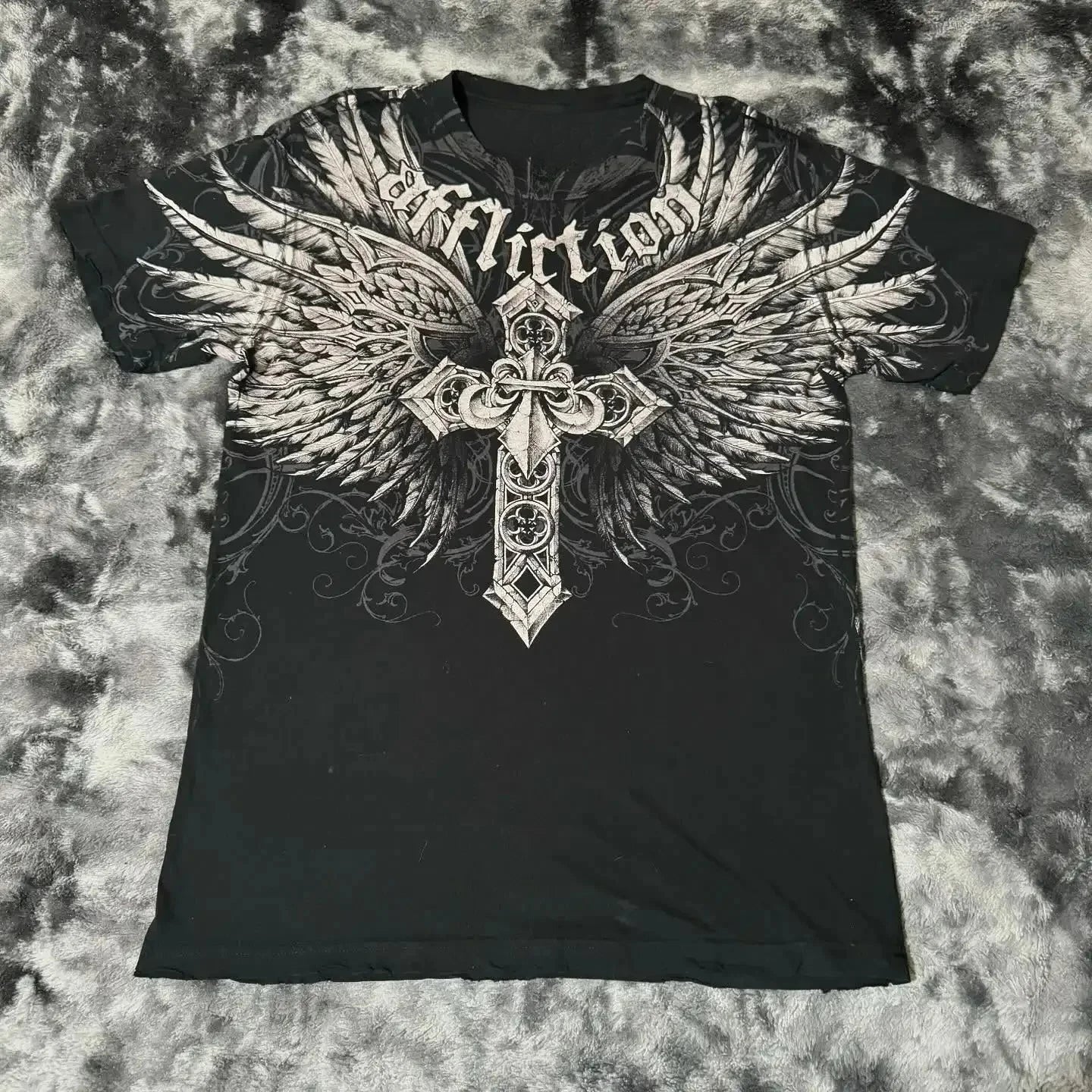 Y2K Affliction T Shirt Vintage Clothing Punk Hip Hop Graphic Print Oversized T shirt Women Round Neck Cotton Short Sleeve Tops