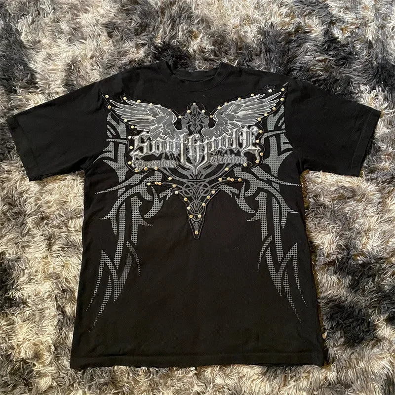Classic Y2K Gothic Style T-shirt Print Oversized T Shirt High Street Shirts Gothic Round Neck Cotton Tops New Mens Women T Shirt - Matrix-studios.com
