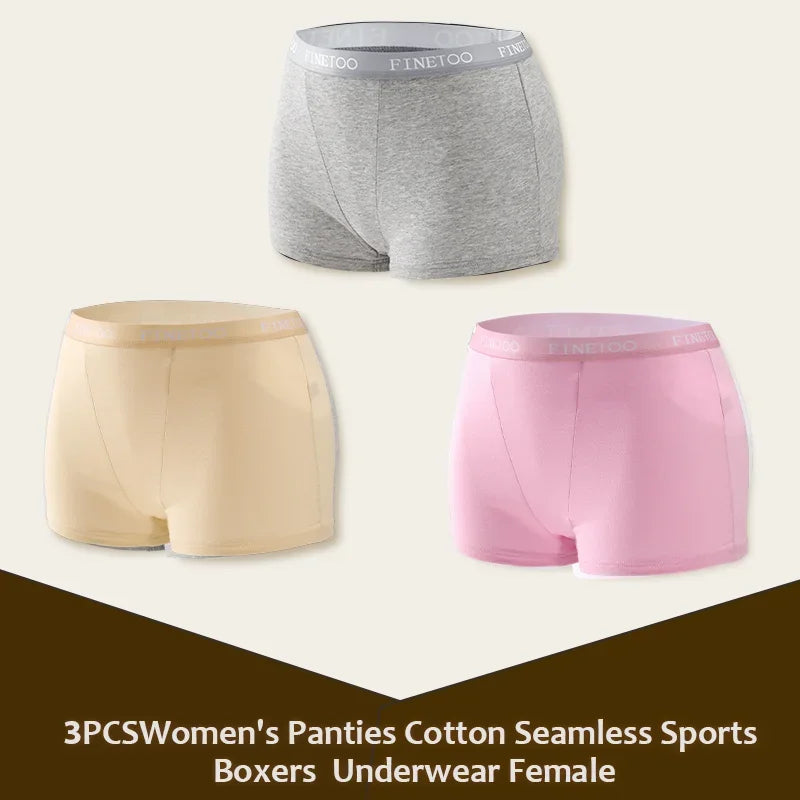 3Pcs Women's Panties Cotton Seamless Sports Boxers Underwear Female Solid Color Briefs Lingerie Intimate Underpant Finetoo S-XXL - Matrix Studios