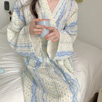 Sweet, Fresh, And Retro Striped Floral Nightgown and Pajamas for Women: Long-Sleeve Bathrobe and Loungewear for Spring and Fall - Matrix-studios.com