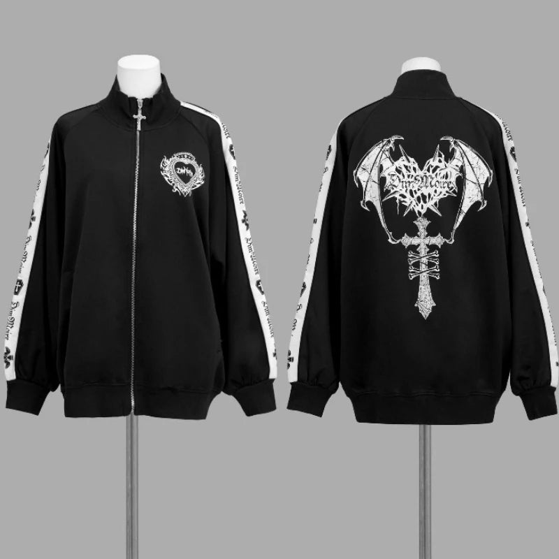 Japanese Punk Style Hoodies Coats Y2k Aesthetic Women Printing Oversized Jacket Gothic Csual Grunge Double Zippers Sweatshirts - Matrix Studios