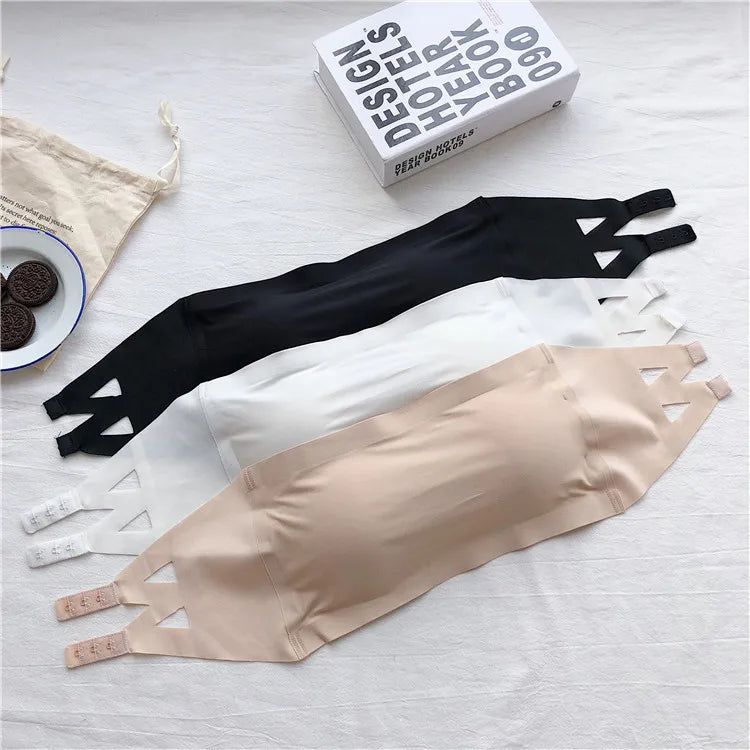 Ice Silk Strapless Bra Girls Seamless Crop Tube Top Bralette for Women Sexy Soft Bras Large Size Bustier Tops Summer Underwear - Matrix Studios