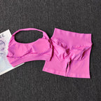 2 Pieces Yoga Suit for Women Seamless Fitness Gym Clothes Halter Sports Bra Matching Shorts Workout Sets Gym Set Outfit - Matrix-studios.com