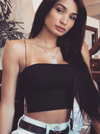 2024 New Fashion Women Spaghetti Strap Crop Top Sexy Bodycon Sleeveless Cami Tube Top Basic Plain Camisole - Matrix-studios.com