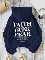 Casual Women's Hoodies Faith Over Fear Letter Printing Sweatshirts Fleece Warm Comfortable Pocket Pullovers Autumn Streetwear - Matrix Studios