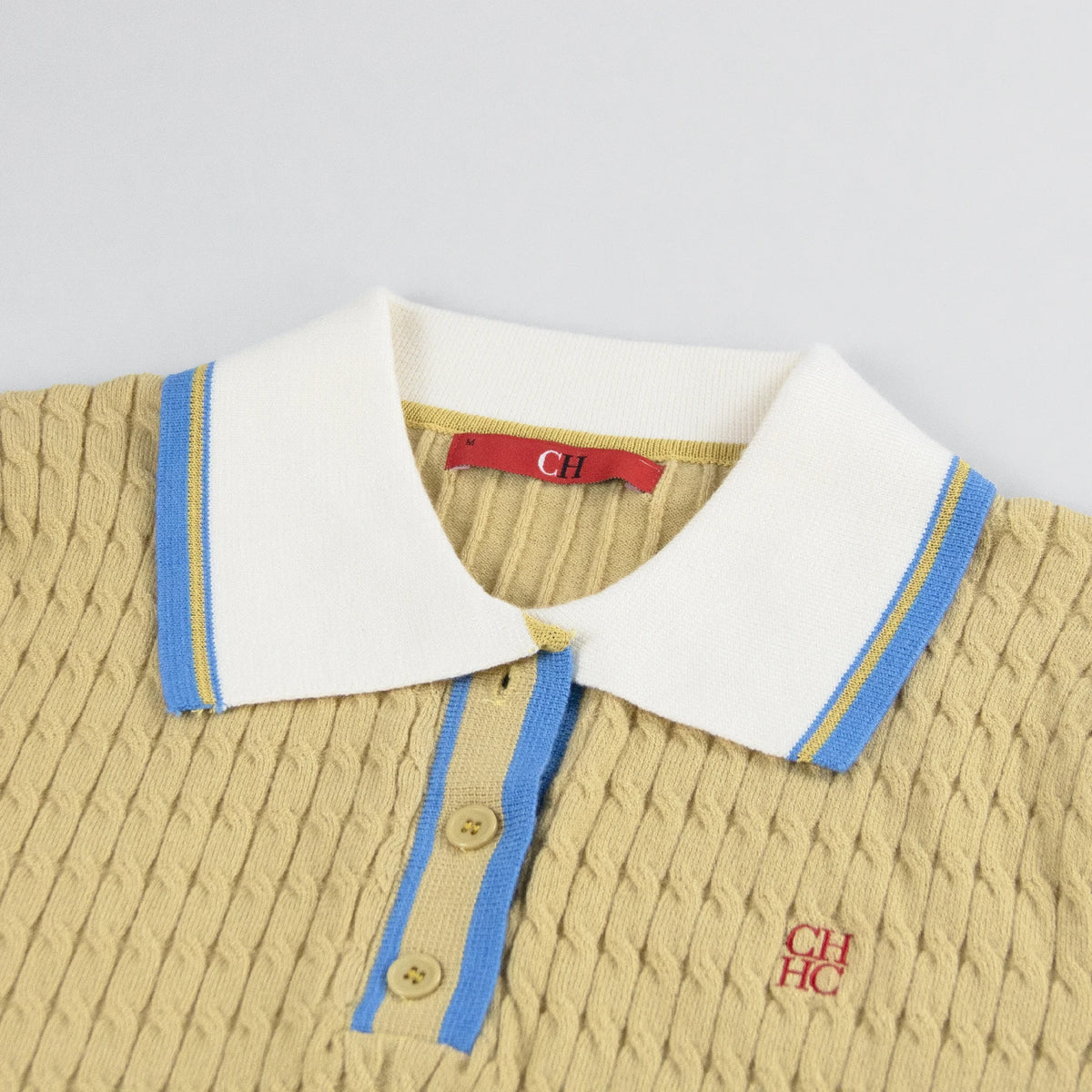 CH Solid Color Embroidered Knit Polo Shirt Women Elegant Short Sleeve Ribbed Trim Office Casual Tops - Matrix-studios.com
