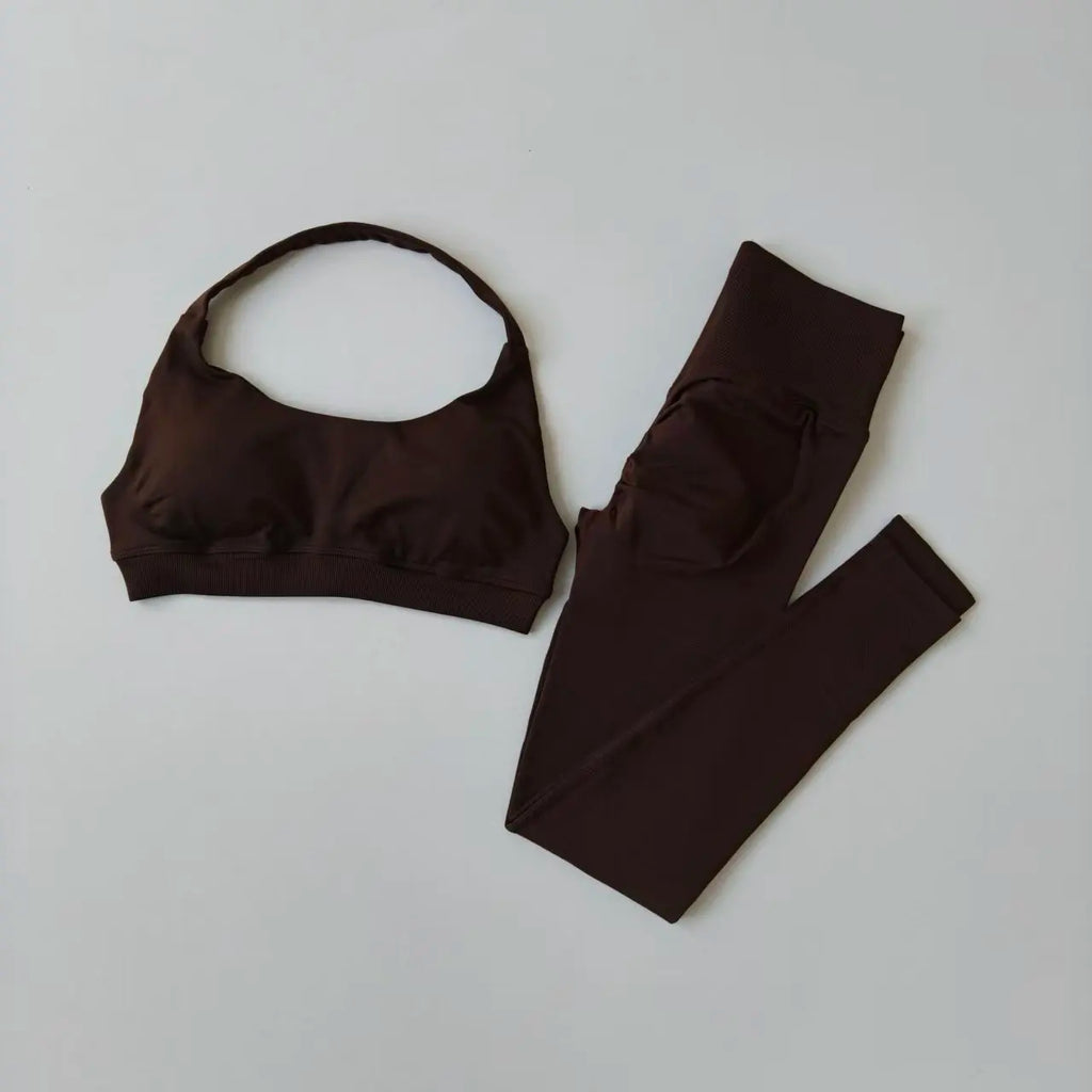 Seamless Yoga Suit Women's Beauty Back Sports Bra Lingerie Peach Buttocks Fitness High Waist Legigngs Gym Yoga Suit Pilates Set - Matrix-studios.com