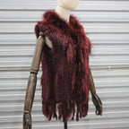 Harppihop womens natural real rabbit fur vest with raccoon fur collar waistcoat/jackets rex rabbit knitted winte - Matrix Studios