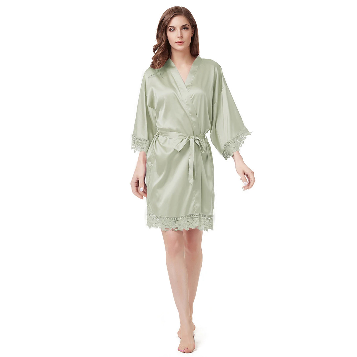 Bride Bridesmaid Lace Silky Satin Loungewear Monring robe  A9007 - Matrix-studios.com