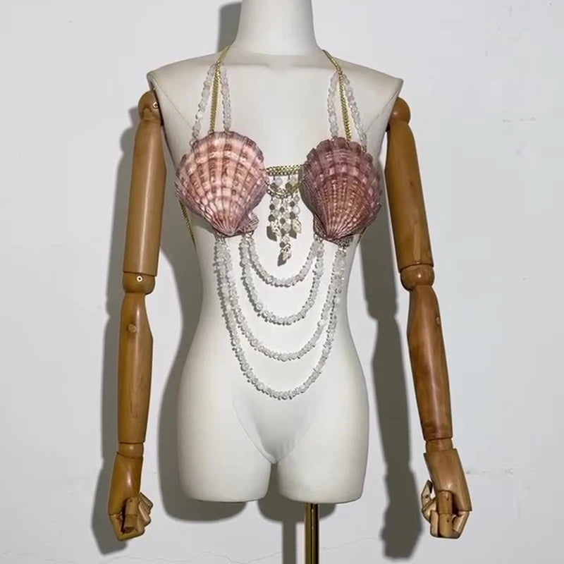 Sexy Women Handmade Shell Lingerie Tide Temperament Women Hundred Tank Corset Body Chain Hanging Neck Bikini Top - Matrix Studios