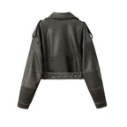 2025New Coal graysty le Women's washed leather jacket with belt, short coat with downgraded zipper and vintage lapel jacket - Matrix Studios