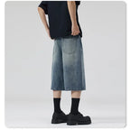 2025 Summer American Lightning Crack Black Grey Jeans Men's Straight Tube Loose Wide Leg Shorts Y2k Street Hip Hop Sevens