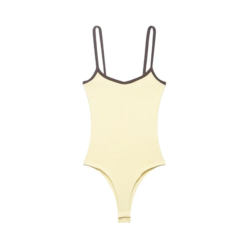 Women's Bodysuit 2026 New Fashion Spring Summer Color-block Trim Jumpsuit for Women Chic Personality Spaghetti Strap Bodysuit - Matrix Studios