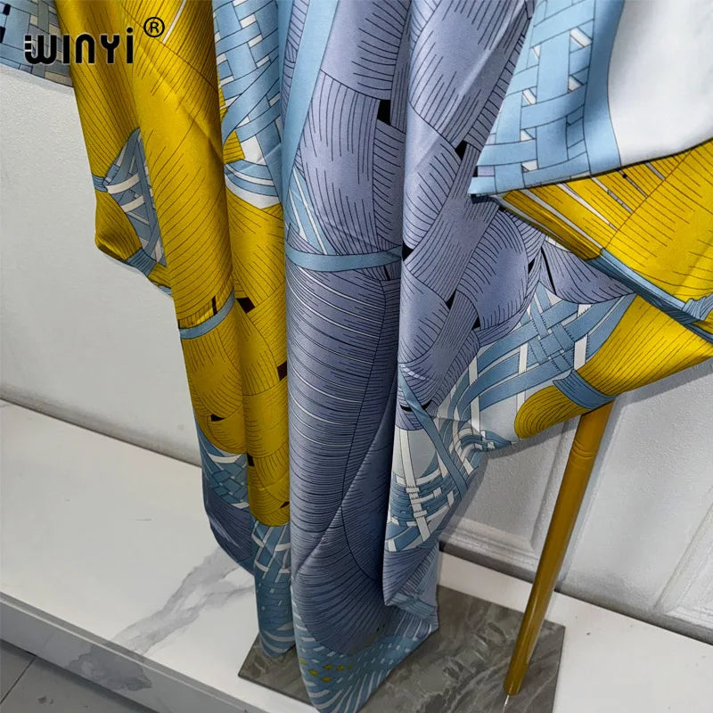 WINYI summer kaftan kuwait Women Boho print Beach Maxi Dress abaya dubai luxury abaya muslim woman dubai Fashion evening dress - Matrix-studios.com
