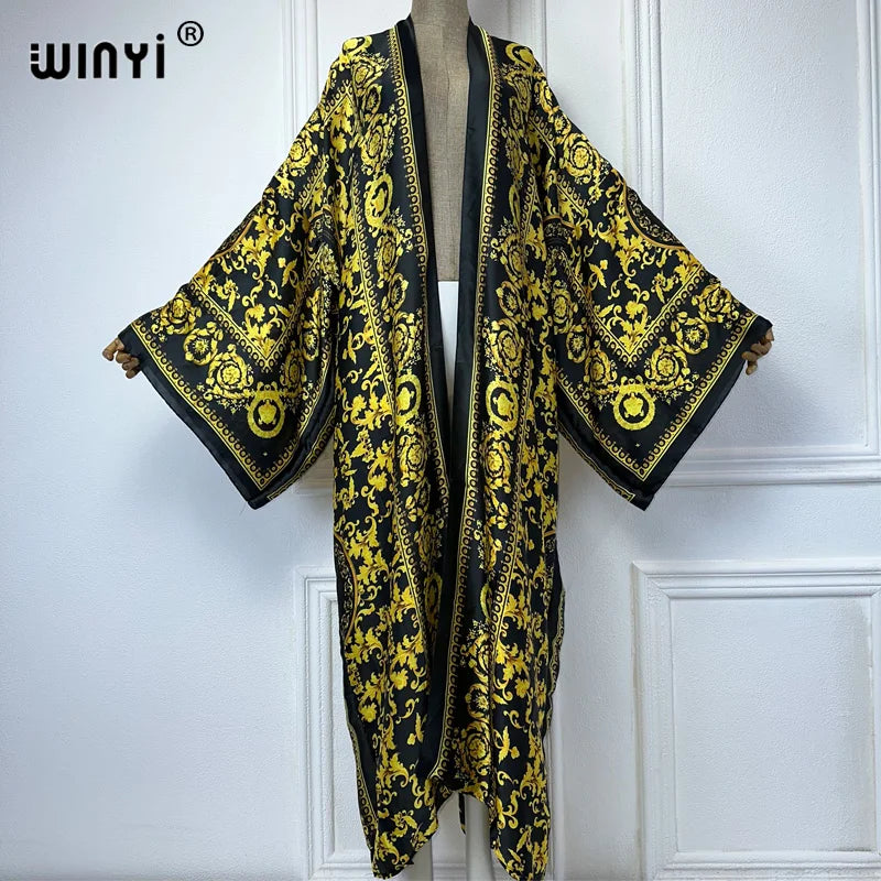 WINYI New Kimono Africa Print Dress Beach Wear Elegant Cardigan Sexy Holiday Beach Outfits for Women Vestidos Swimwear - Matrix Studios